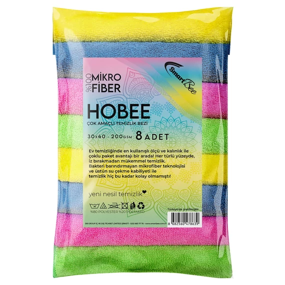 HOBEE - 200 gr/m2 4 Szín 8 db Mikroszálas Törlőkendő 40x30cm